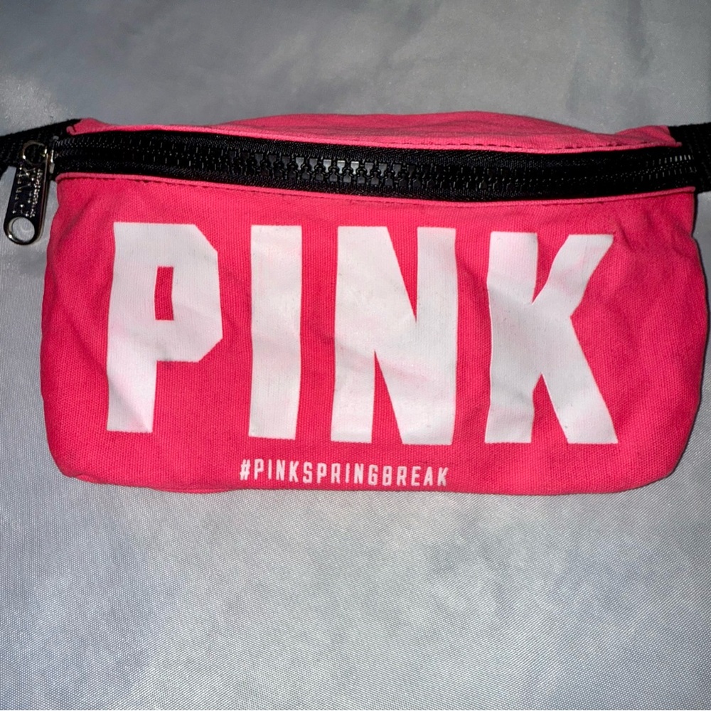 PINK Victoria's Secret Hot Pink White Black Fanny Pack WaistBelt SlingBag Y2K‎ - Picture 2 of 7